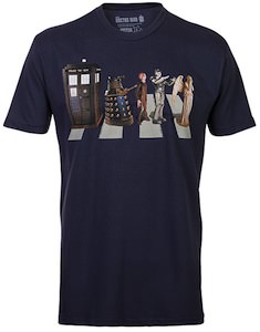 Doctor Who some of his enmies crossing the road on a t-shirt 